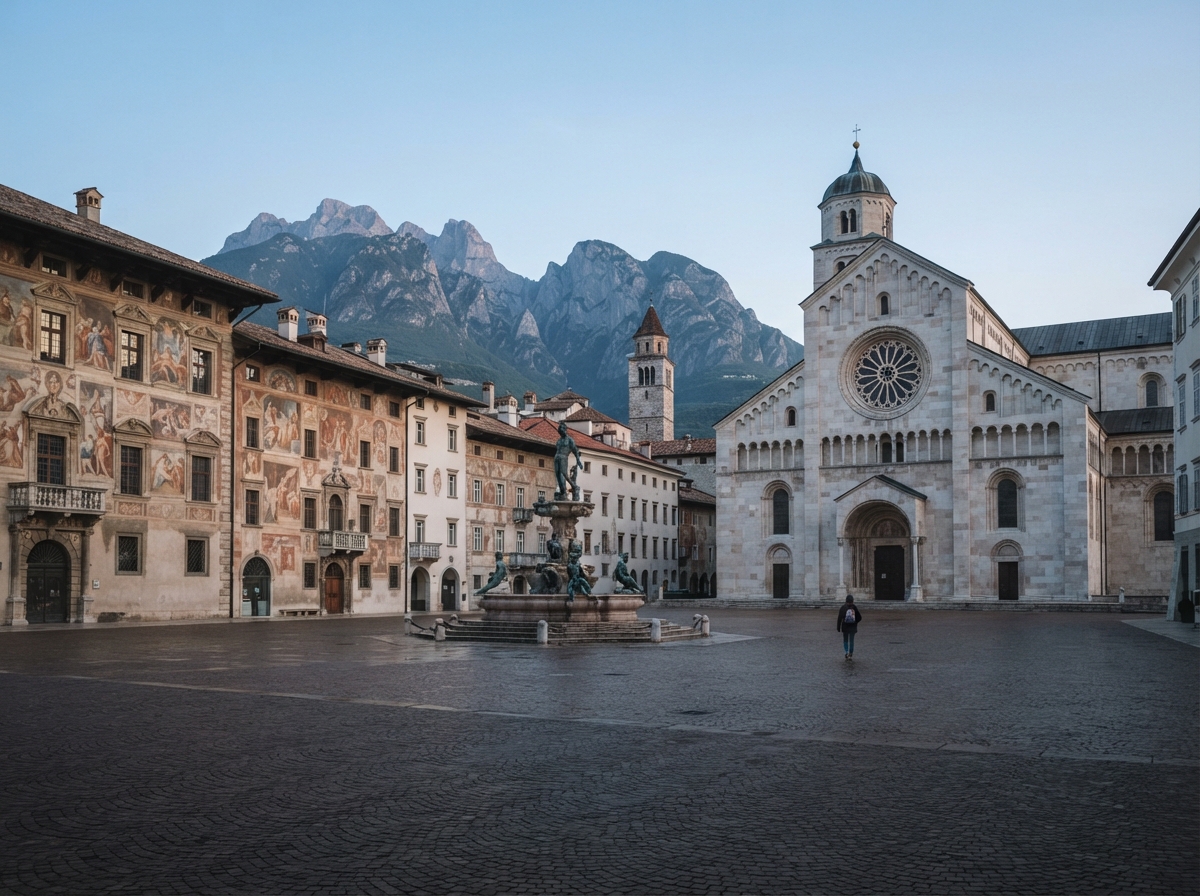 Piazza Duomo a Trento con le Dolomiti