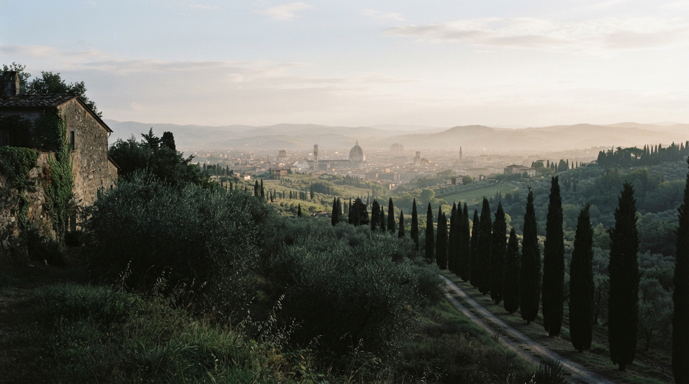 Le colline sopra Firenze con cipressi