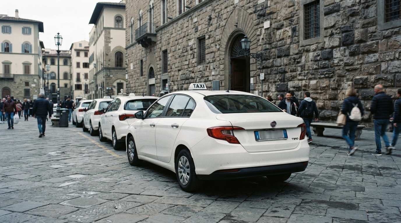 Taxi bianchi al posteggio in piazza