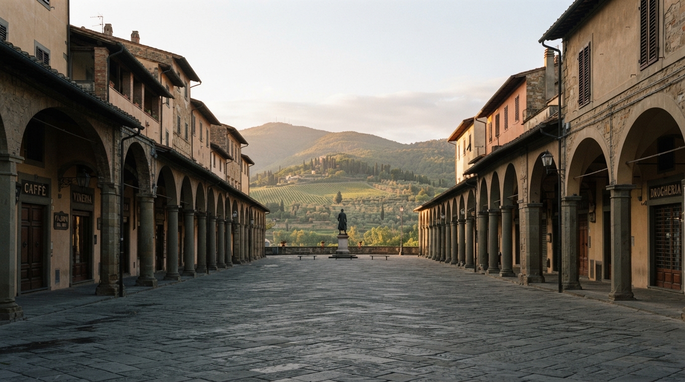 La piazza porticata di Greve in Chianti