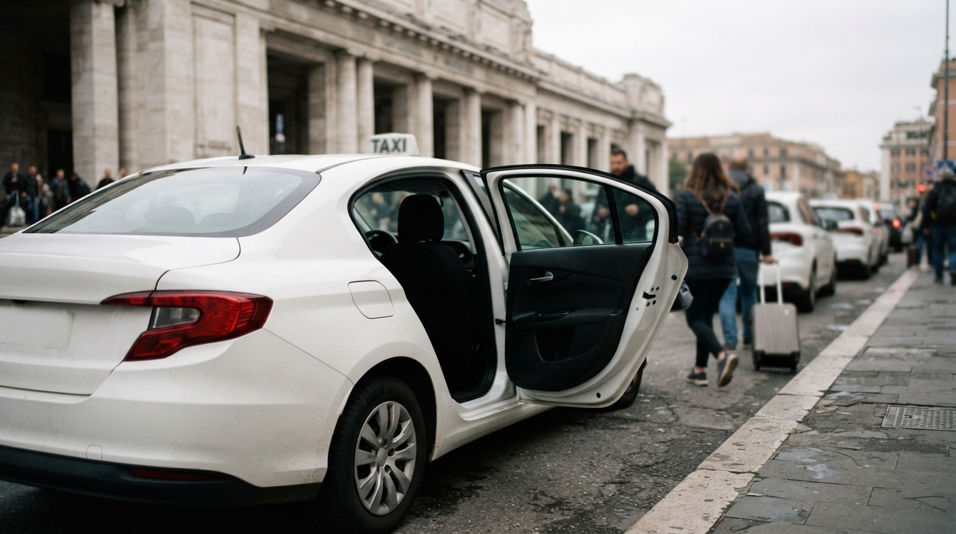 Taxi bianco al posteggio della stazione