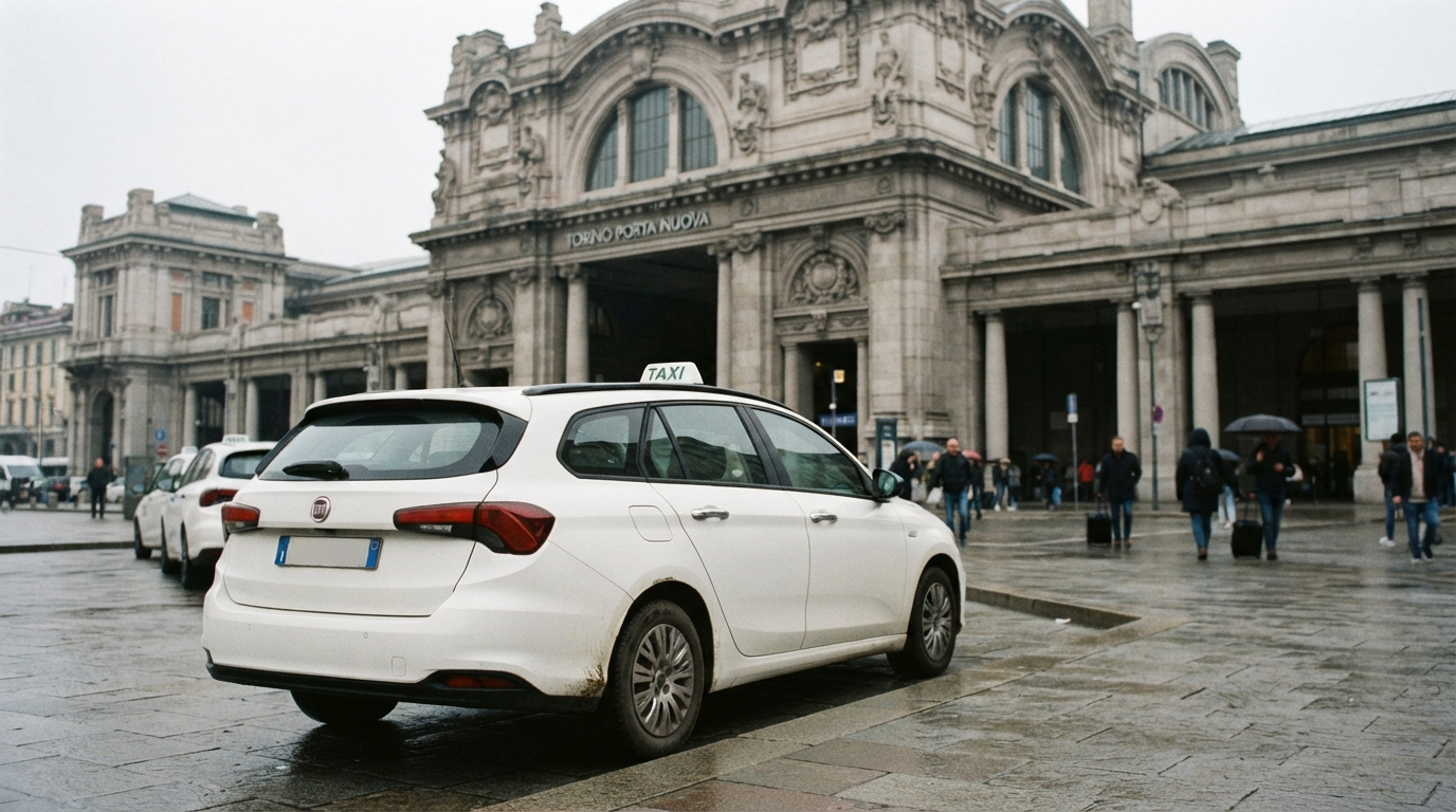 Taxi bianco davanti alla stazione