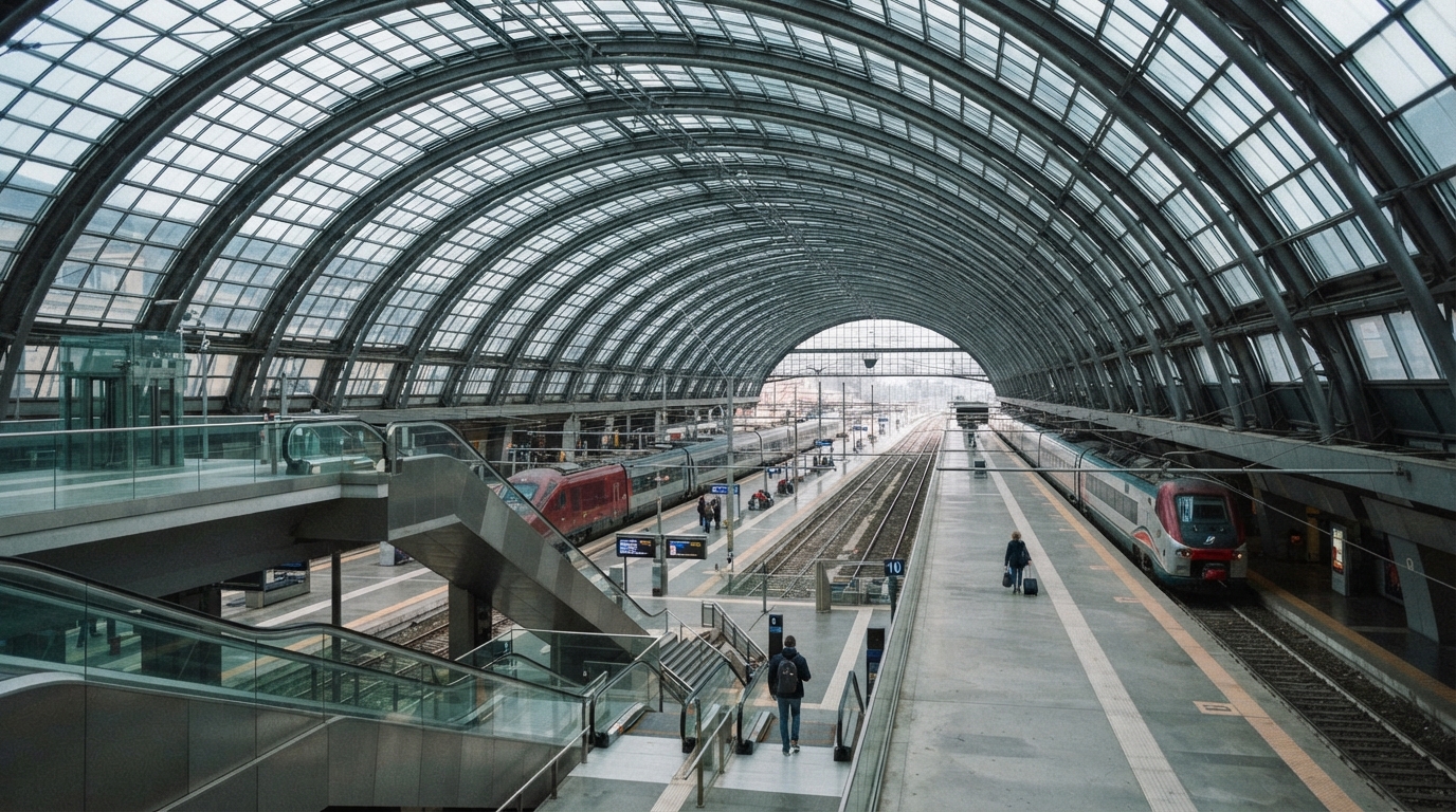 Stazione ferroviaria con galleria vetrata