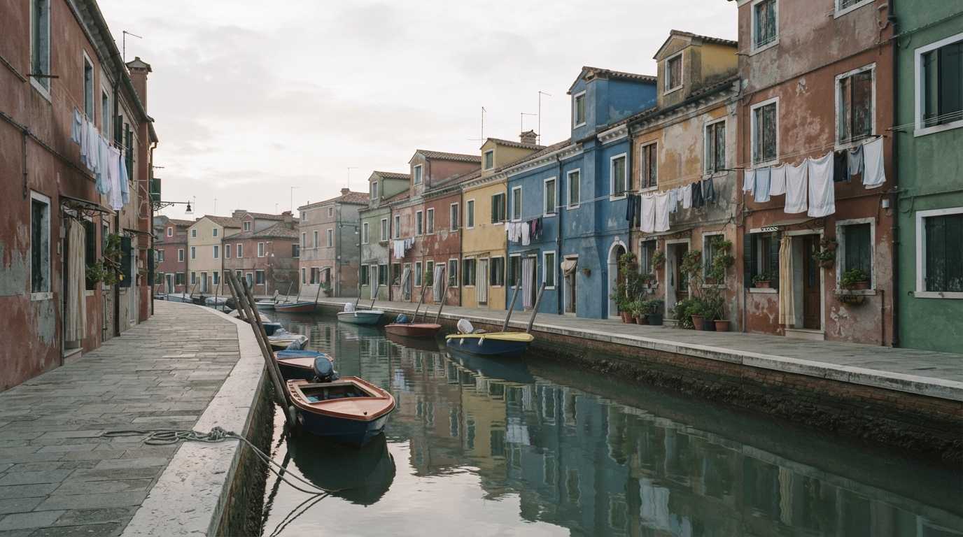 Case colorate lungo il canale di Burano